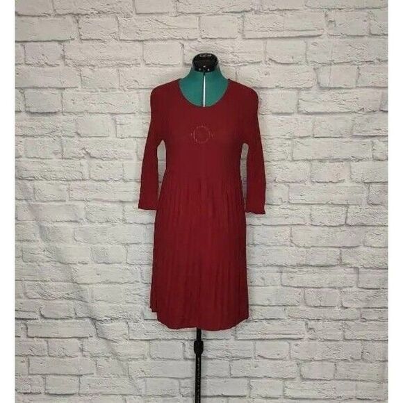 Eileen Fisher Dresses & Skirts - *EILEEN Fisher Womens Sweater Dress Red Pleated Scoop Neck Long Sleeve Knit S